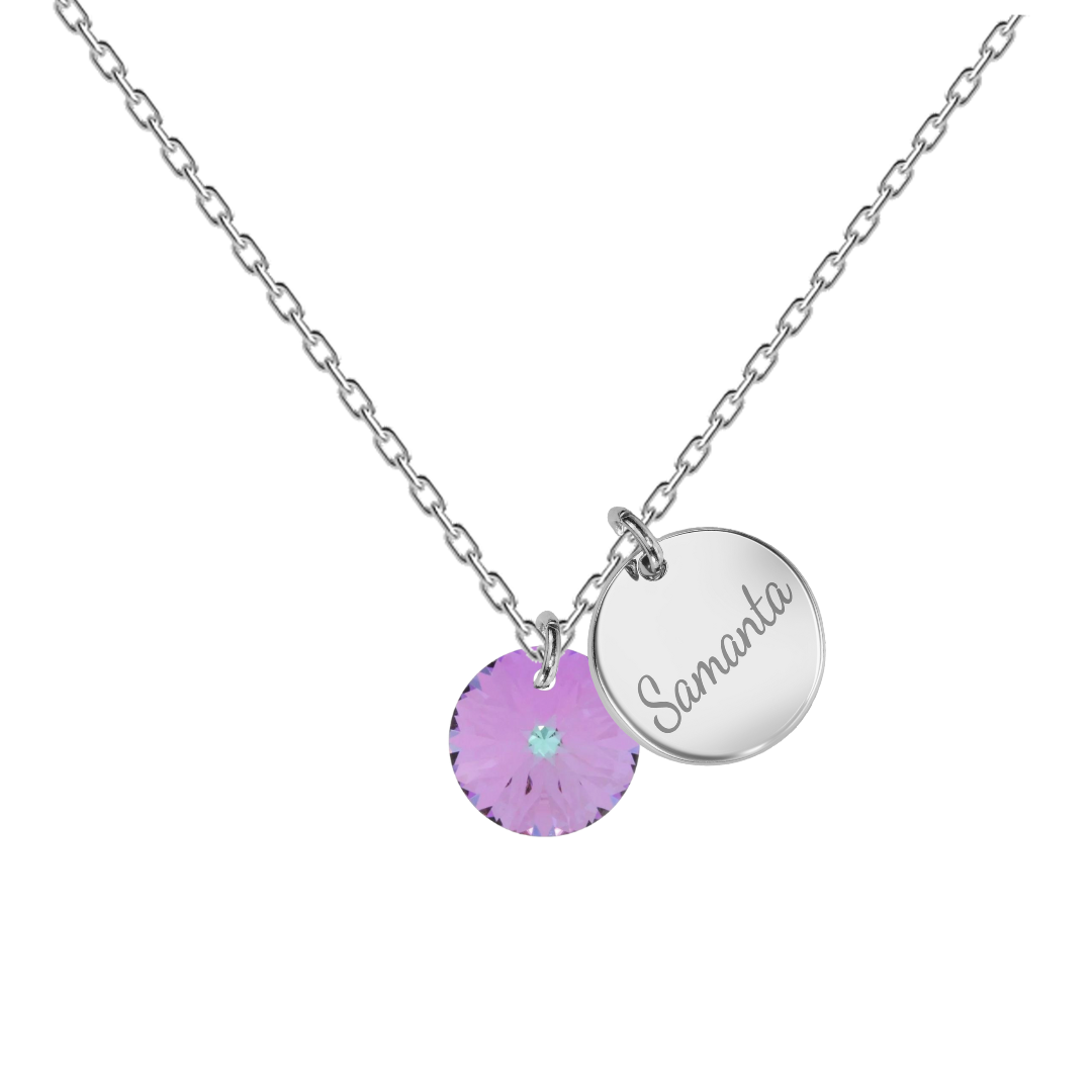 Personalizēta kaklarota ar vārda gravējumu sudraba violeta