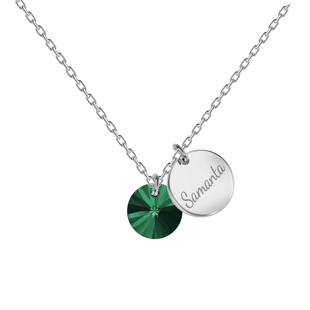Personalizēta kaklarota ar vārda gravējumu sudraba zaļa