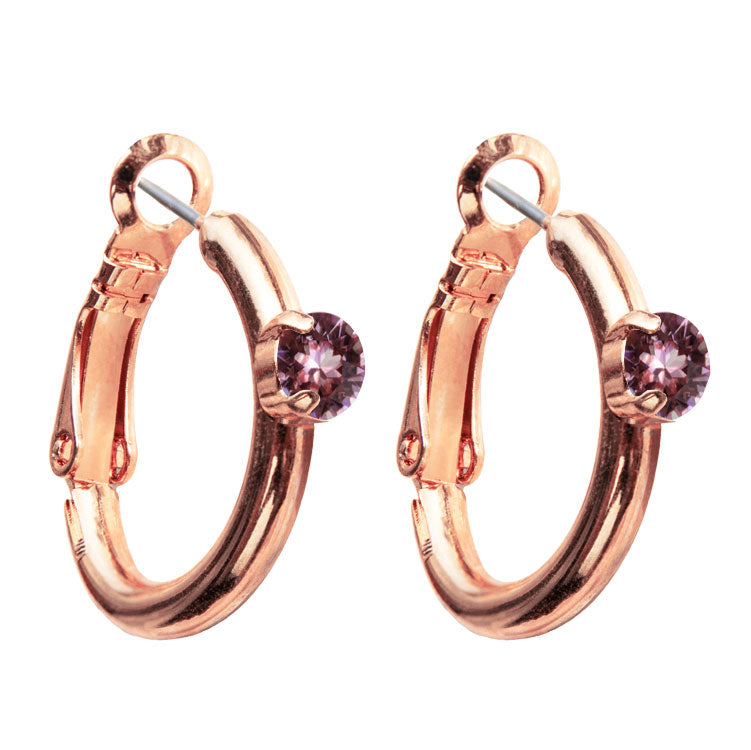 Riņķa Swarovski auskari ar rozganīgi violetiem kristāliem Riņķa Swarovski