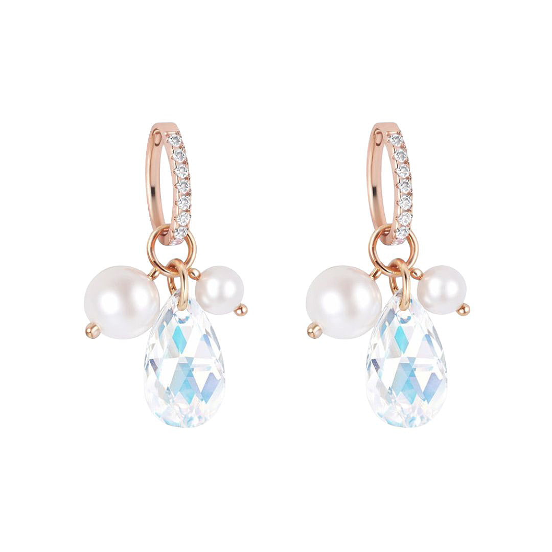 Antialerģiski auskari transformeri ar kristālu kājiņu balti