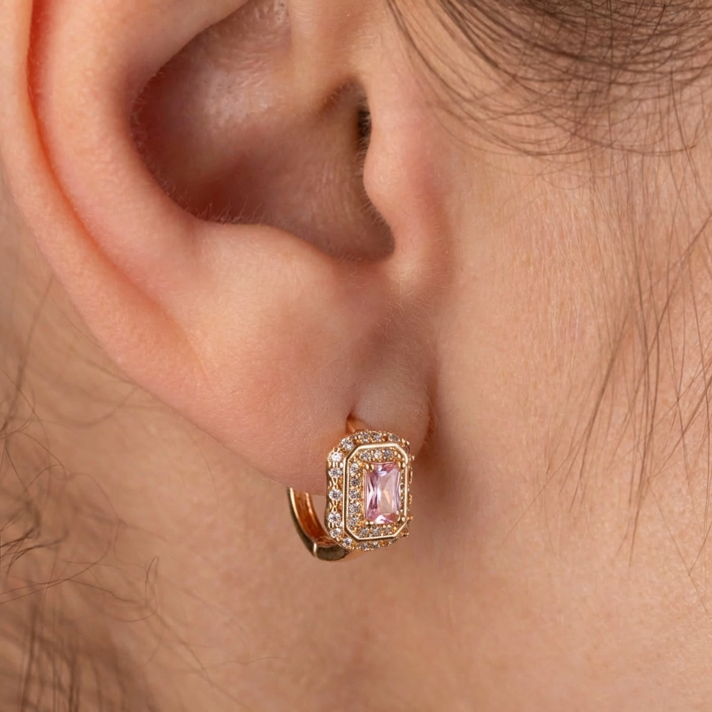 Riņķīšu auskari ar rozā kristāliem 'BETTY'