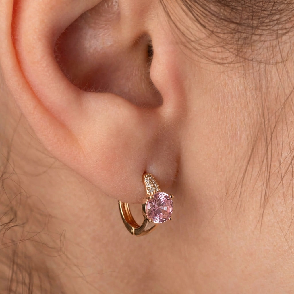 Riņķīšu auskari ar rozā kristāliem 'CAROLINE'