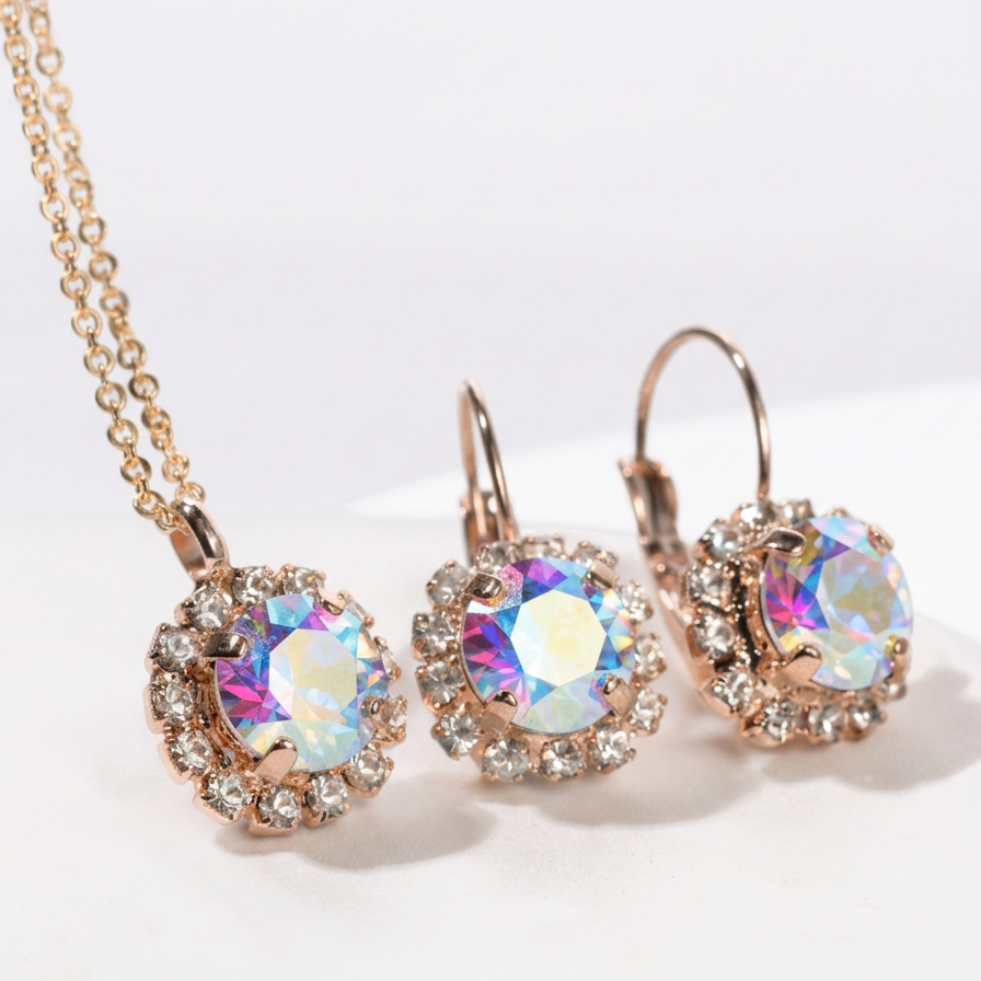 klasiskā stila rotu komplekts ar kristāliem aurore boreale