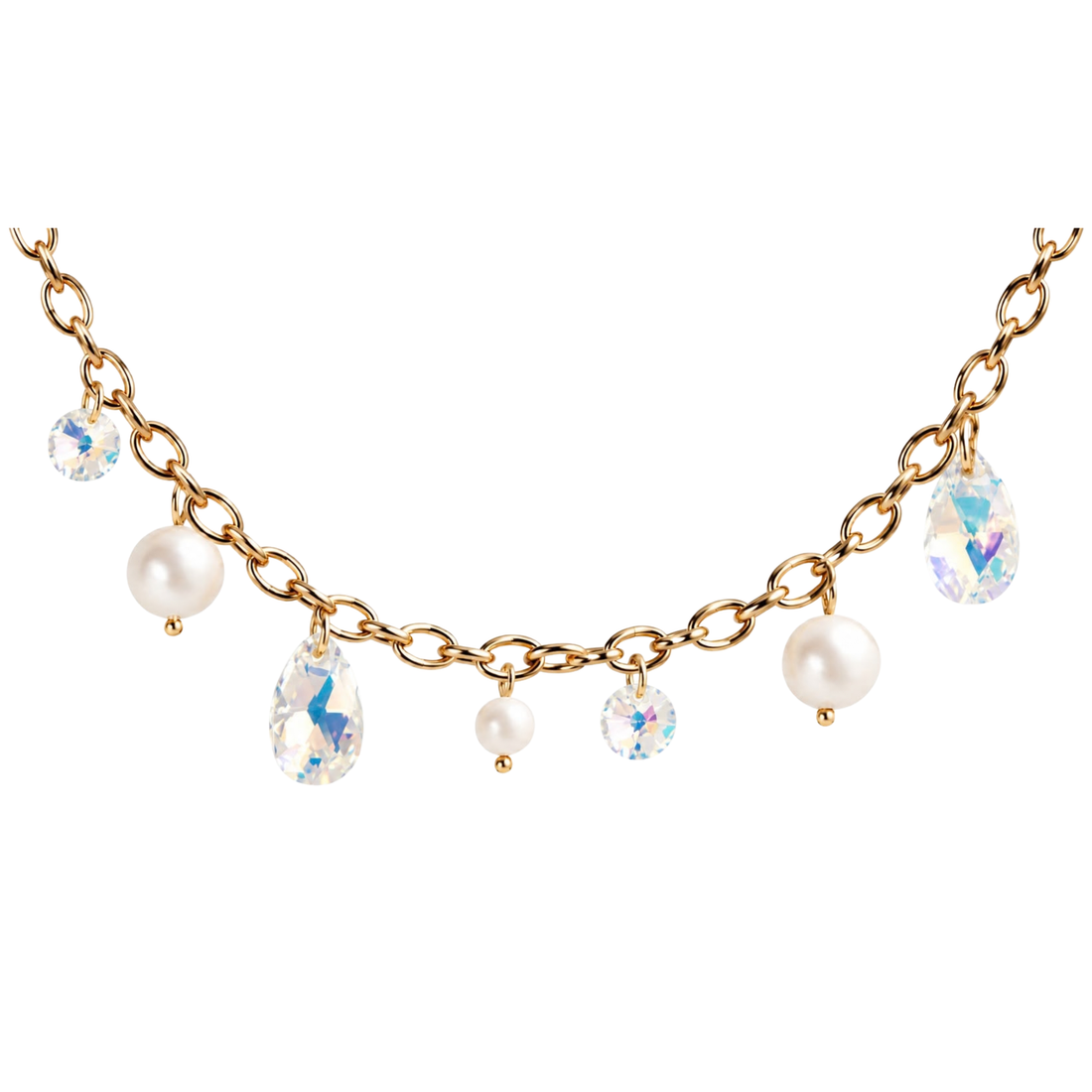 Hand chain with crystal drops and pearls