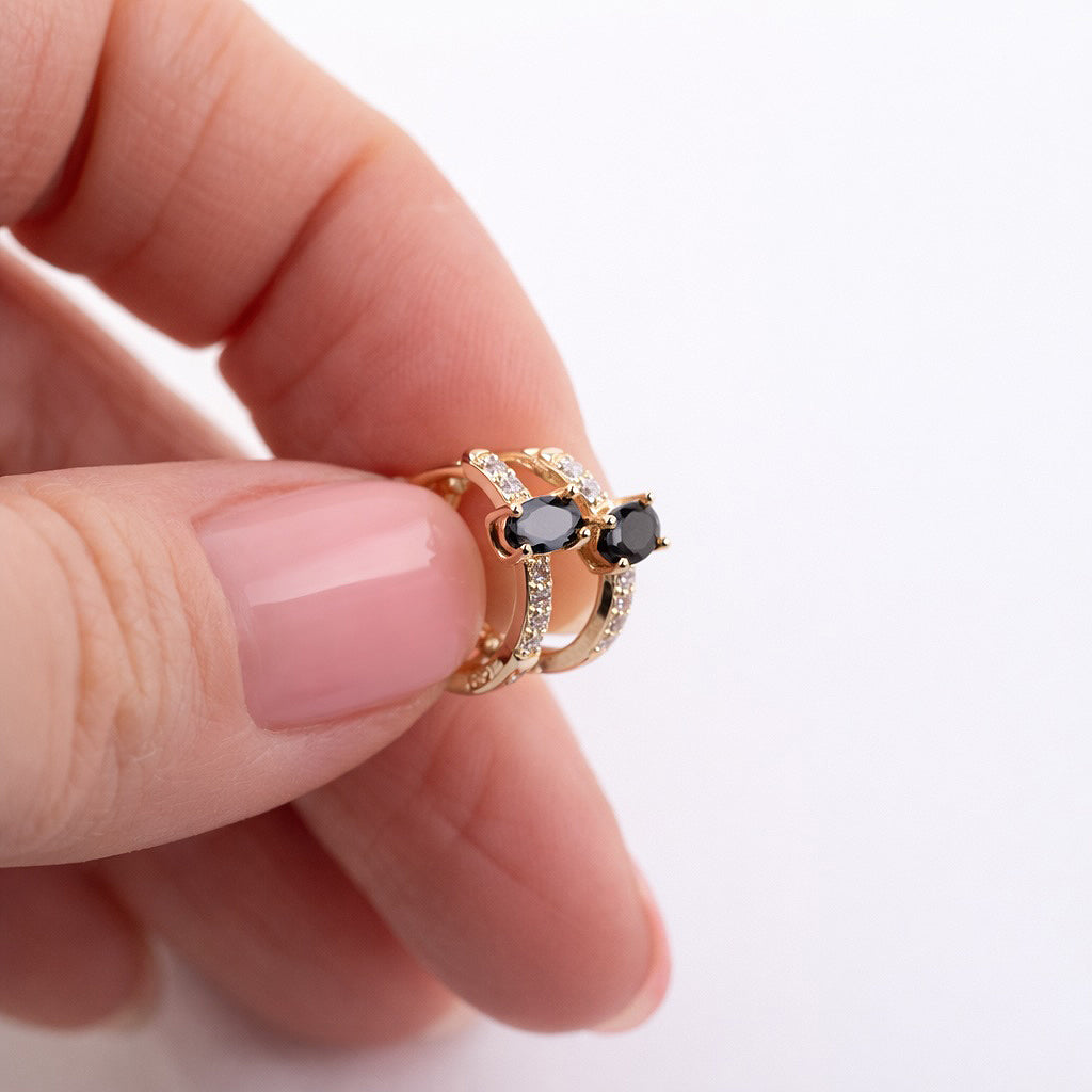 Antialerģiski Riņķīšu auskari ar melniem kristāliem 'CHARLIZE'